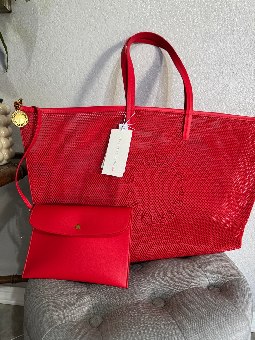 Stella McCartney Red Mesh Tote with Matching Pouch